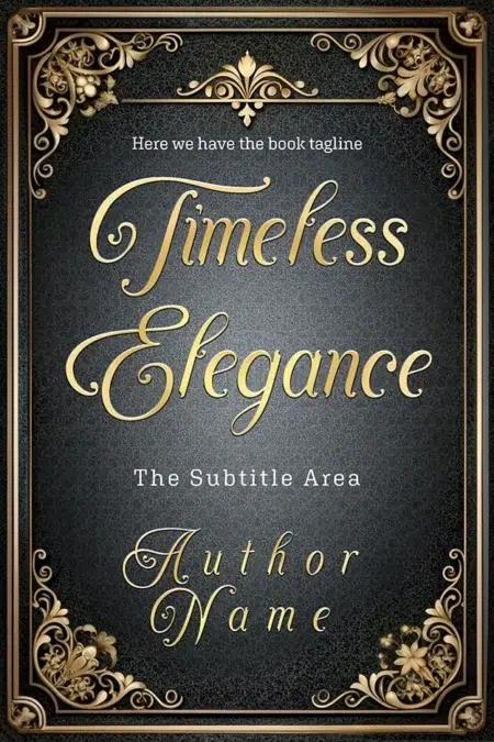 A luxurious book cover featuring ornate golden embellishments and elegant typography on a textured dark background, evoking a sense of timeless sophistication.