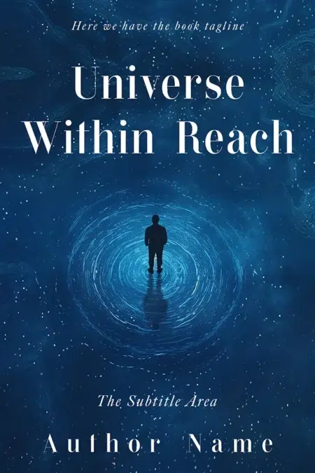 Intriguing book cover of "Universe Within Reach" featuring a silhouette of a person standing in a swirling cosmic landscape