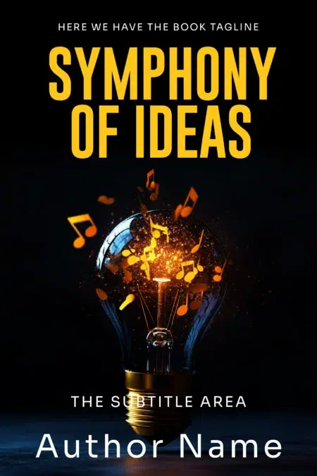 Symphony of Ideas book cover featuring a glowing light bulb with musical notes emerging from it, symbolizing creativity and inspiration.