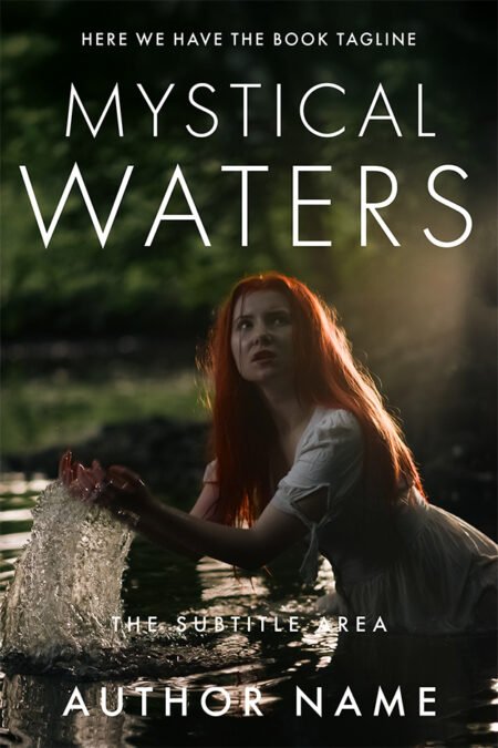 Mystical Waters fantasy book cover featuring a woman in nature, embodying magic and mystery.