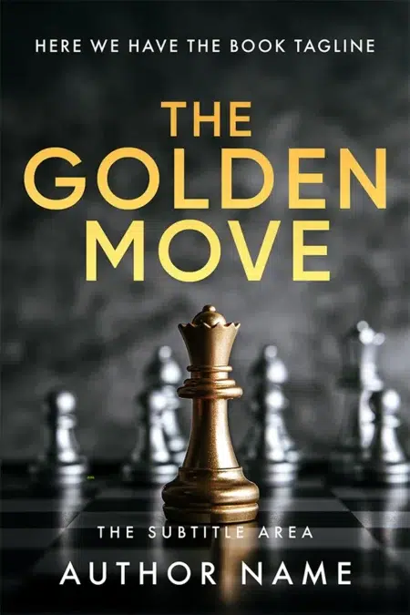 A book cover featuring a golden chess queen piece on a chessboard, with other blurred pieces in the background, symbolizing strategy and power