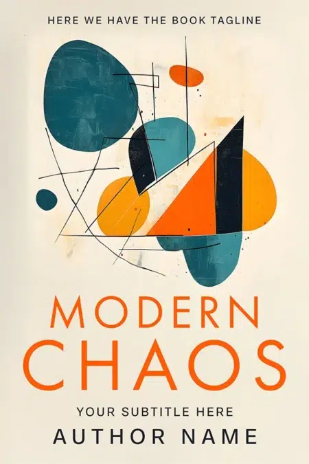 An abstract book cover featuring geometric shapes and lines in a modern, artistic composition with bold orange and blue tones on a neutral background.