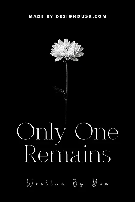 Minimalist book cover design featuring a single white flower on a black background symbolizing loss, solitude, and resilience