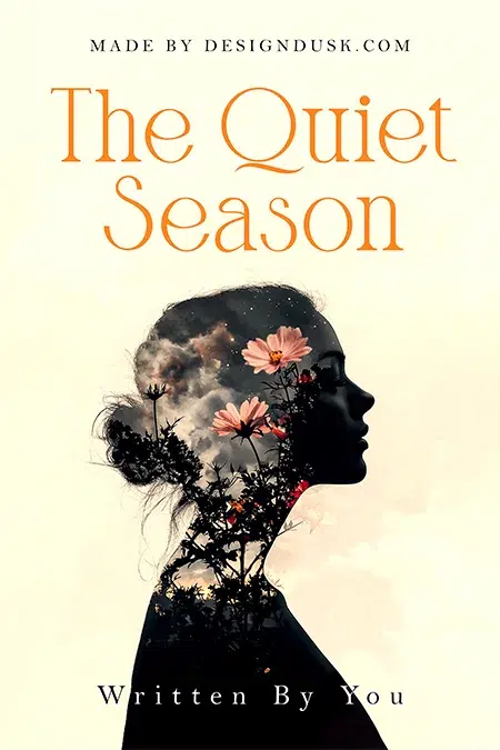 Silhouetted woman with floral and cloud overlay on a serene premade book cover design