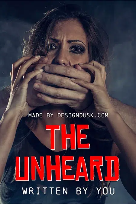Premade psychological thriller book cover featuring a distressed woman with multiple hands covering her mouth in a dark, smoky atmosphere