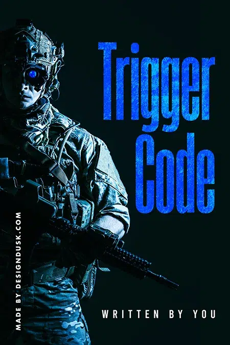 Tactical soldier with night vision gear holding a rifle on a high-intensity military thriller premade book cover design