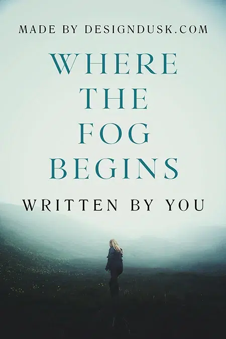 Lone woman walking into a misty, fog-covered landscape in a mysterious premade book cover design