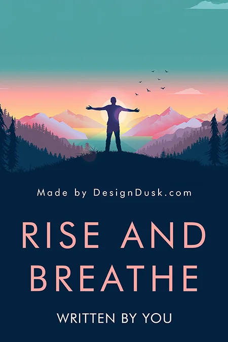 Premade inspirational book cover design with a silhouette figure standing before sunrise over mountain landscape