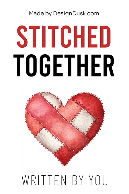 Premade contemporary romance book cover design with a stitched red heart symbolizing healing and love