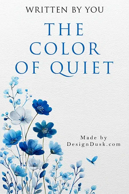 Premade poetic book cover design with delicate blue watercolor flowers and minimalist typography