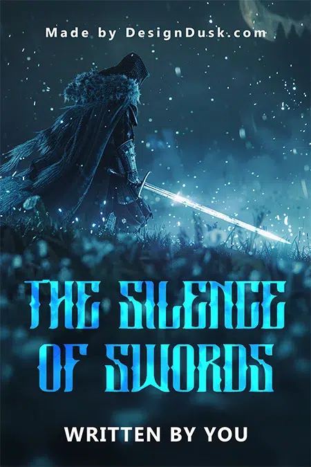 Premade fantasy book cover design featuring a lone warrior with a sword standing in a fiery forest