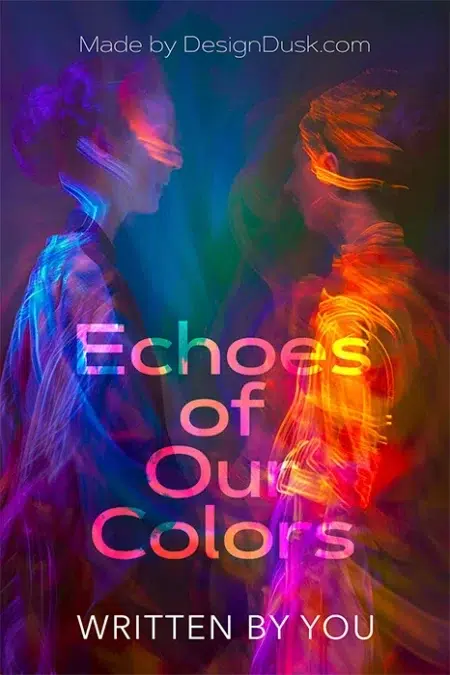 Two abstract female figures in swirling neon colors facing each other in a surreal, artistic scene