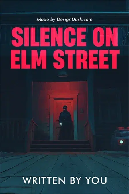 Dark and moody house with red lighting, a police officer standing at the door, and a patrol car parked outside