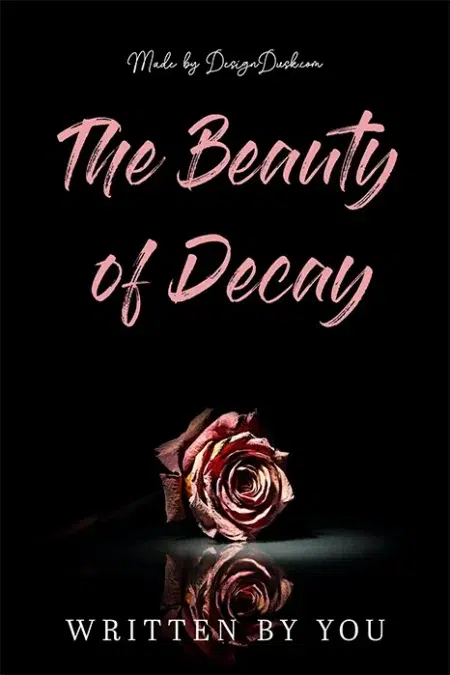 Withered rose with soft pink petals lying on a dark reflective surface under dramatic lighting