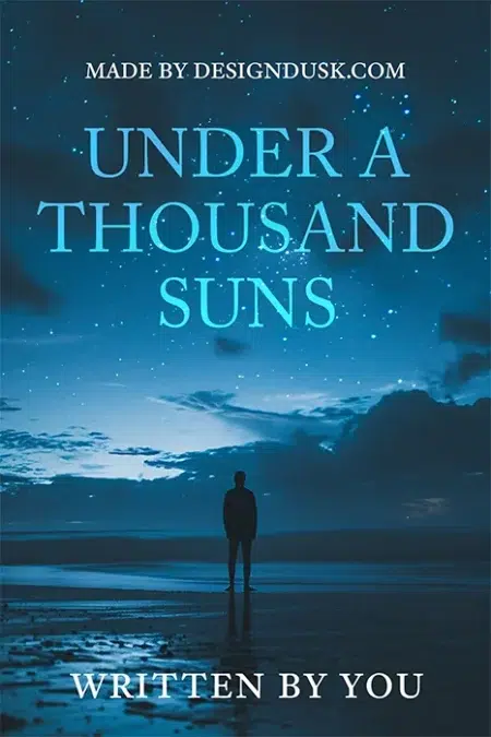Silhouette of a lone figure standing on a beach at night under a star-filled sky with a reflective ocean