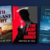 Three DesignDusk premade book covers - romance, crime and atmospheric - shown as tilted cards