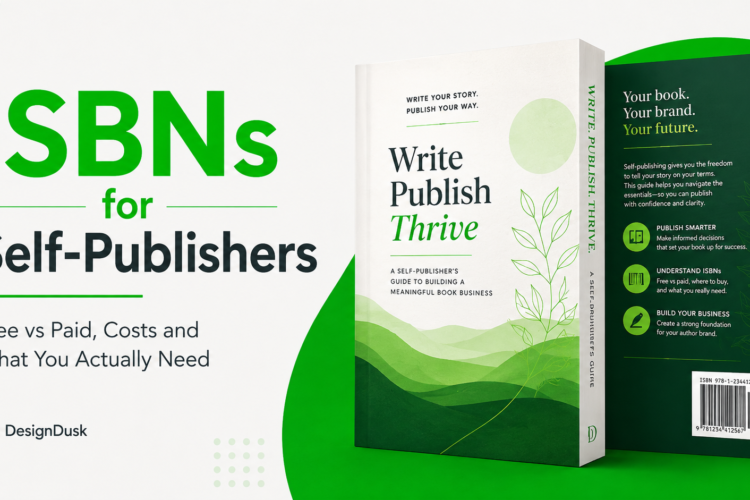 ISBNs for Self-Publishers guide — paperback and hardcover book mockup showing an ISBN barcode on the back cover