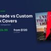 Two DesignDusk premade book covers beside the entry prices: premade from $24.99, custom from $120