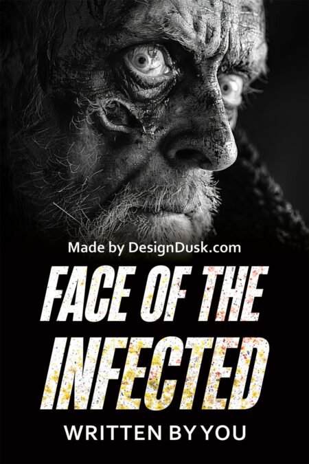 A scarred and decaying man's face stares sideways in a harsh black-and-white close-up.
