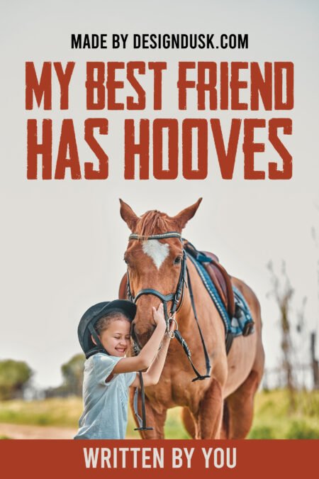 A smiling child in a riding helmet hugs the face of a calm chestnut horse outdoors.