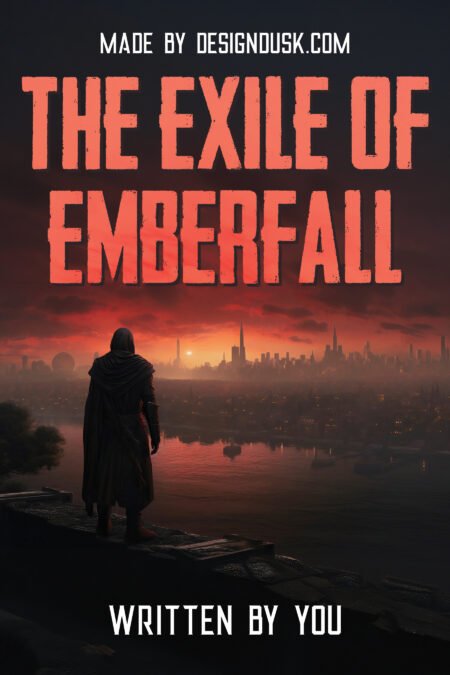 A lone cloaked figure watches a distant city across dark water beneath a red-orange smoky sky.