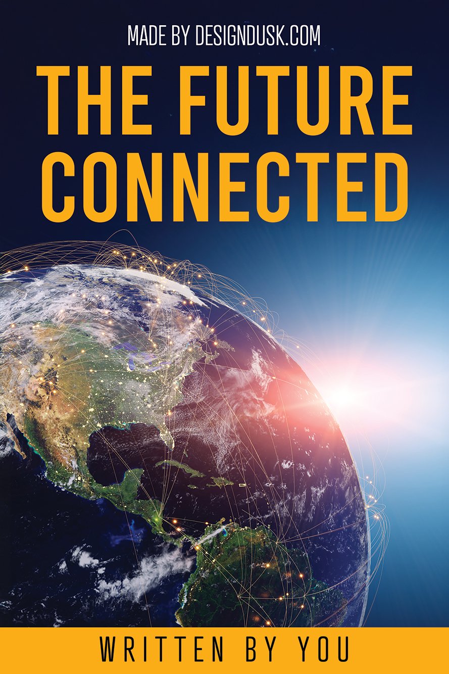 Earth is covered with glowing points and curved lines representing digital connections across the world.