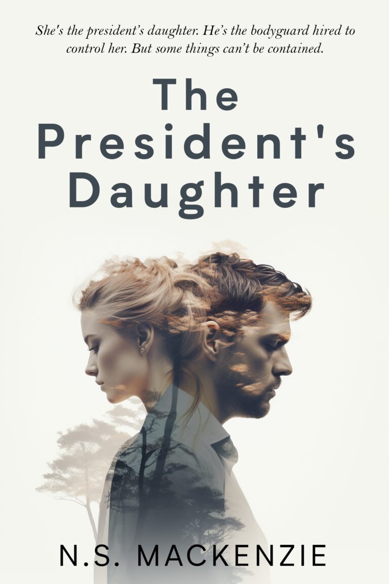 The President's Daughter by N.S. Mackenzie: a double exposure of a woman and a man standing back to back with trees showing through their silhouettes