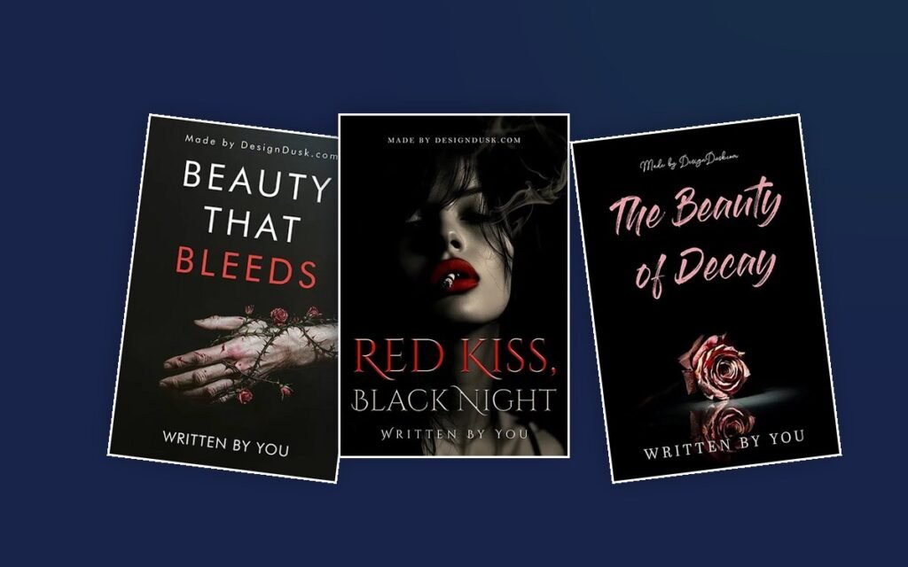 Three DesignDusk dark romance book covers fanned across a navy background