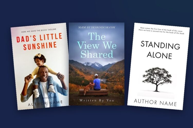 Three memoir cover approaches: a portrait, a back-turned figure, and a symbolic object