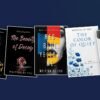 Five DesignDusk poetry book covers fanned across a navy background