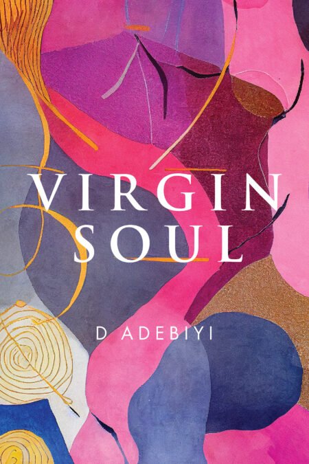 Virgin Soul by D Adebiyi: torn paper shapes in pink, purple, blue and gold with the title in white serif capitals