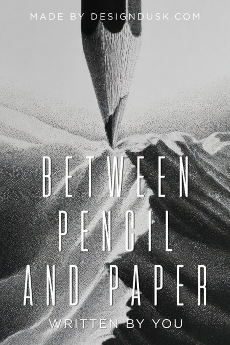 A sharpened pencil touches folded white paper in a grainy black-and-white close-up.