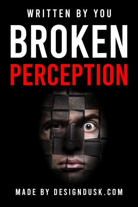 A man's face appears fragmented into uneven dark tiles, with one wide eye exposed against a black background.