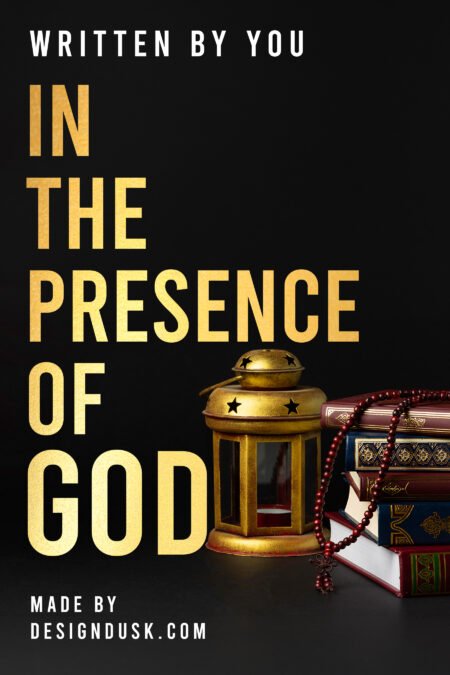A brass lantern and prayer beads sit beside a stack of ornate holy books against a deep black background.