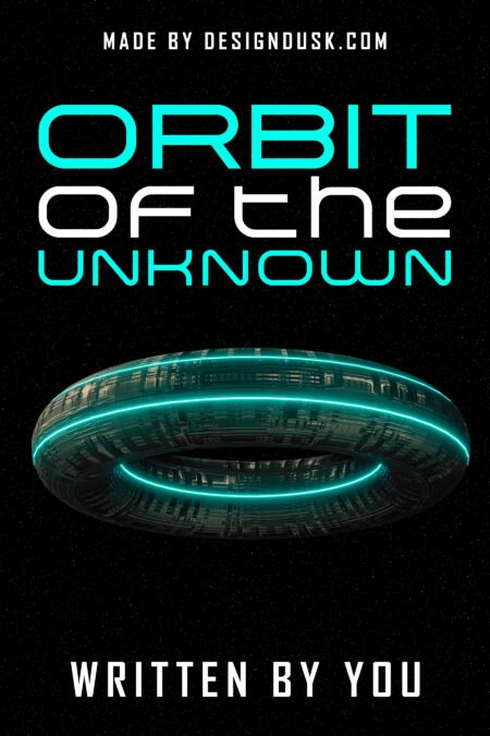 A glowing turquoise ring-shaped spacecraft hovers in darkness beneath futuristic cyan and white typography.