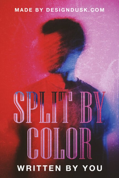 A blurred human profile is divided into vivid red, blue, and purple color fields against a textured background.