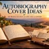 Open journal, old photographs and a winding road at sunrise with the words Autobiography Cover Ideas — 20 Ways to Put a Life on a Cover