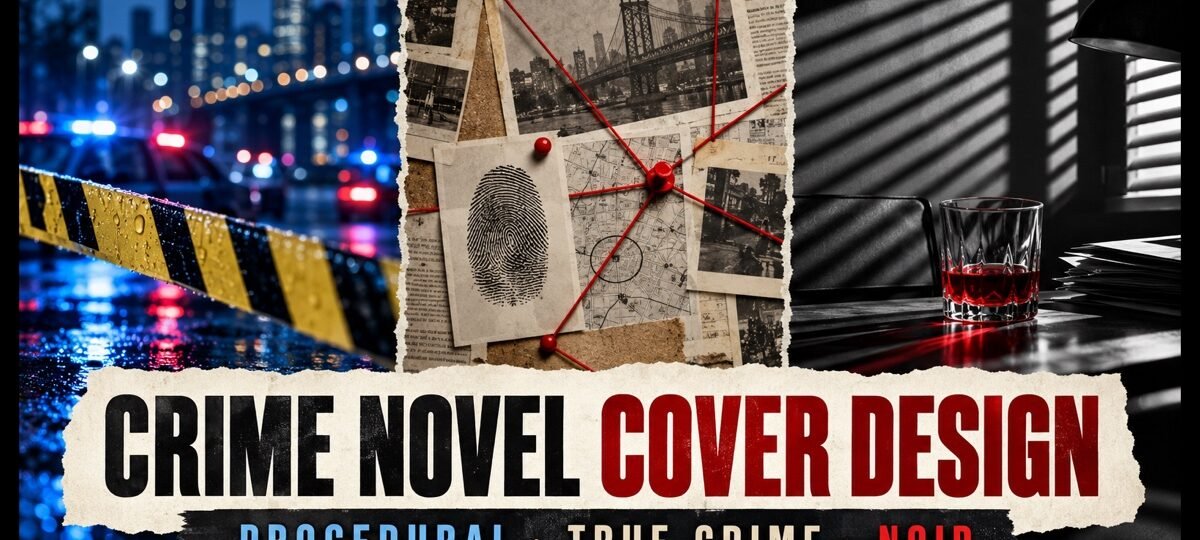 Police lights, an evidence board and noir shadows illustrating procedural, true crime and noir cover design