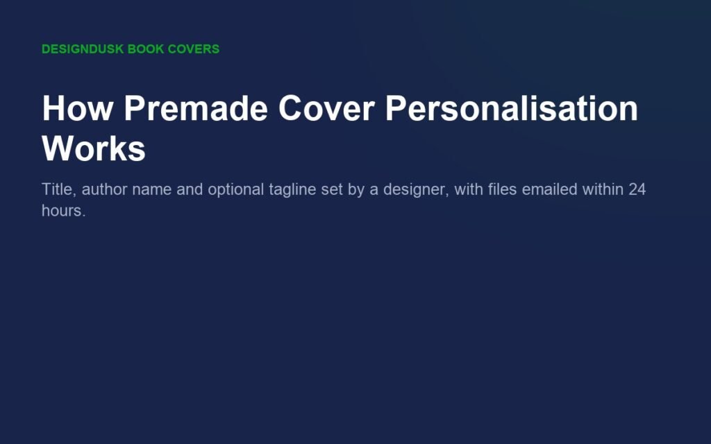 How premade cover personalisation works, from title details to delivered files