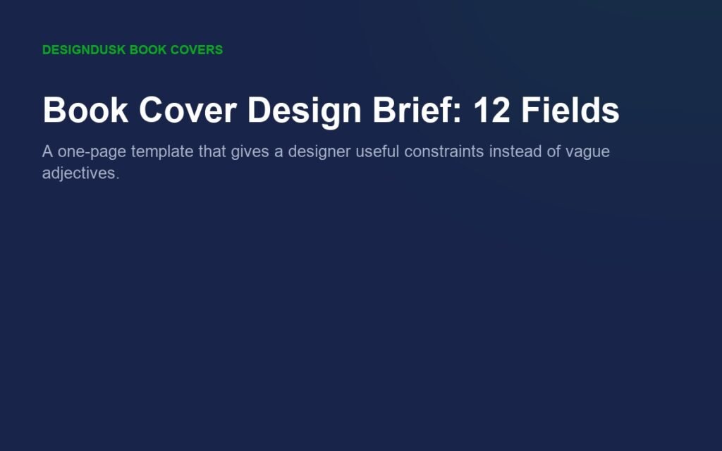 Book cover design brief template with twelve fields