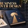 Business strategy objects on a conference table illustrating seven credibility signals for book-cover design