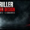 Lone figure under a streetlight facing a red open door beside the words Thriller Cover Design — 3 Elements, 5 Subgenres