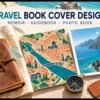 Travel journal, illustrated city map and coastal photograph representing memoir, guidebook and photo-book cover design