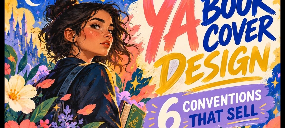 Colorful painted YA heroine with flowers, stars and the words YA Book Cover Design — 6 Conventions That Sell